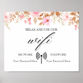 Minimaal Boho Floral Wedding Wifi Poster (Voorkant)
