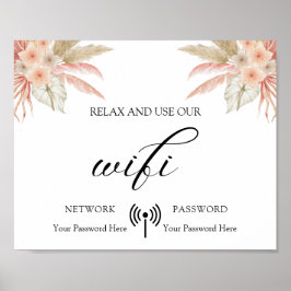 Minimaal Boho Floral Wedding Wifi Poster