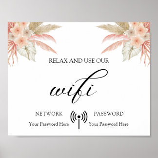 Minimaal Boho Floral Wedding Wifi Poster