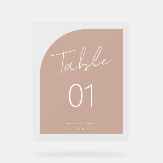 Minimaal boogvormpenseelscript Blush-tabelnummer Acryl Bord (Voorkant)