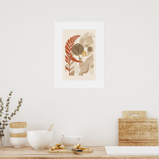 Minimaal botanisch landschap | Boho Midden Eeuw Wa Poster