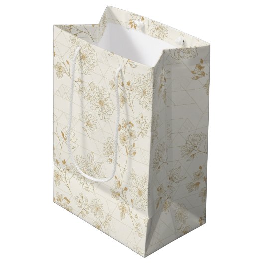 Minimaal botanisch lijnkunstpatroon (2) medium cadeauzakje (Voorkant Gekanteld)