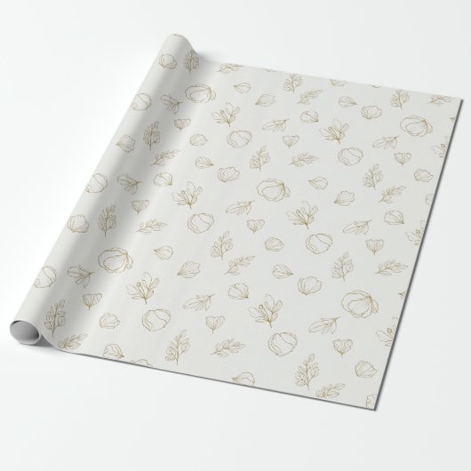 Minimaal botanisch lijnkunstpatroon (3) cadeaupapier (Uitgerold)