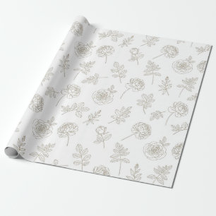 Minimaal botanisch lijnkunstpatroon (8) cadeaupapier