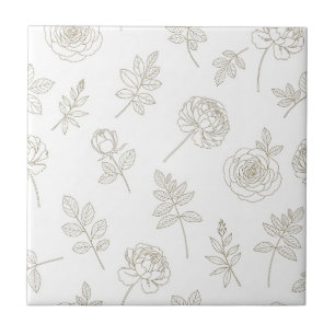 Minimaal botanisch lijnkunstpatroon (8) tegeltje
