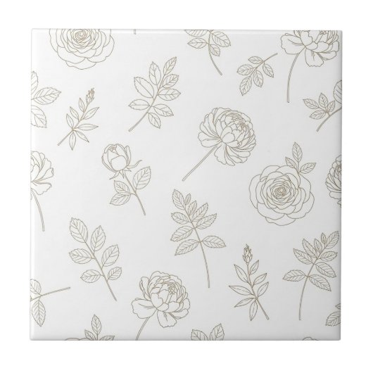 Minimaal botanisch lijnkunstpatroon (8) tegeltje (Voorkant)