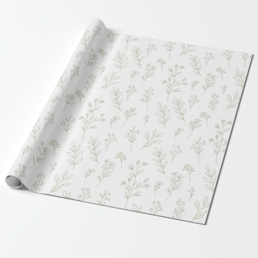 Minimaal botanisch lijnkunstpatroon (9) cadeaupapier (Uitgerold)