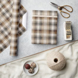 Minimaal bruin ruitjes kerstfeest cadeaupapier