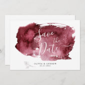 MINIMAAL BURGUNDY WATERVERF BOTANICAL WEDING SAVE THE DATE (Voorkant / Achterkant)