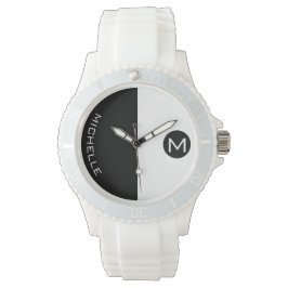 Minimaal BW halftoon monogram Horloge