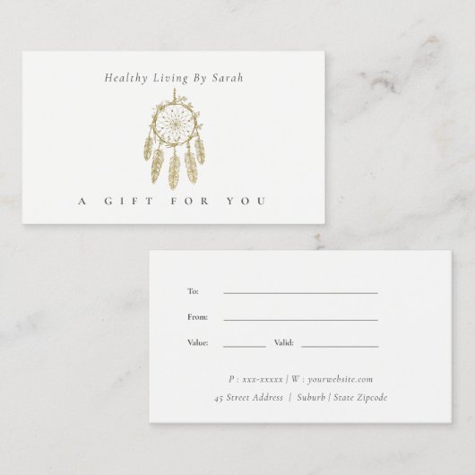 Minimaal cadeaubon voor ivoor Gold Dreamweaver Visitekaartje (Voorkant / Achterkant)