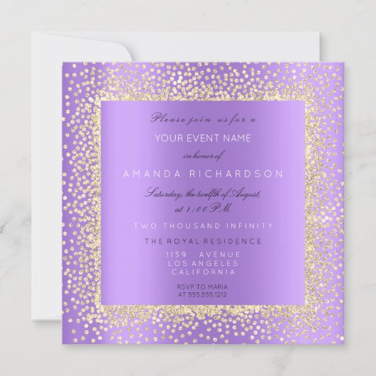 Minimaal Champaigne Goud Zwart Confetti Violet Paa Kaart (Voorkant)