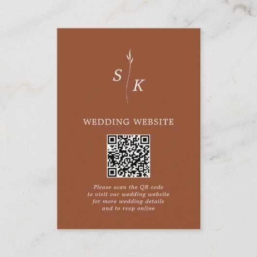 Minimaal Chic Blad Monogram Trouwwebsite QR Code Informatiekaartje (Voorkant)
