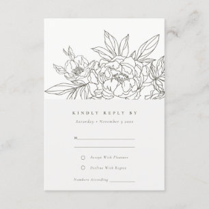 Minimaal Chic Brown Floral Sketch Wedding RSVP Informatiekaartje