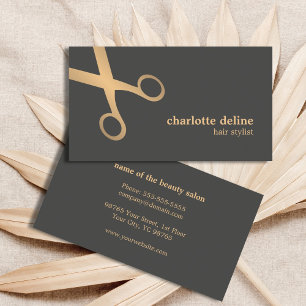 Minimaal Chic Gray Faux Gold Scissor Hair Stylist Visitekaartje