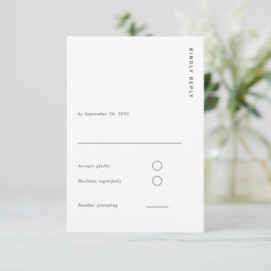 Minimaal & Chic Wit Modern Eenvoudig Huwelijk RSVP Kaartje (Staand voorkant)