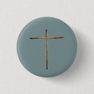Minimaal Christelijk Kruis Blauw Groen  Ronde Button 3,2 Cm