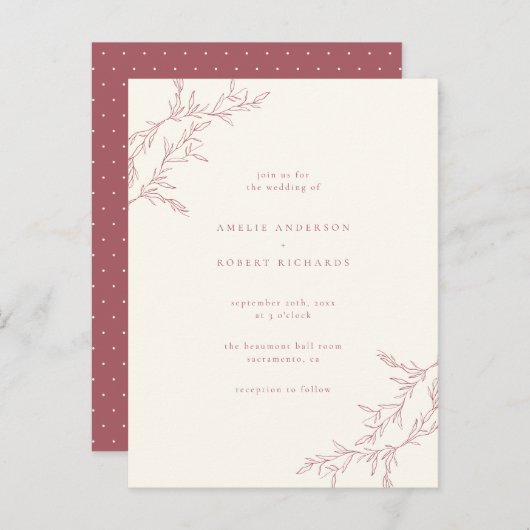 Minimaal crème en muts rood-olievlek uitnodiging briefkaart (Voorkant / Achterkant)