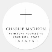 Minimaal cross white retouradres ronde sticker (Voorkant)