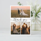 minimaal dank u 3 foto's collage bruiloft kaart (Staand voorkant)