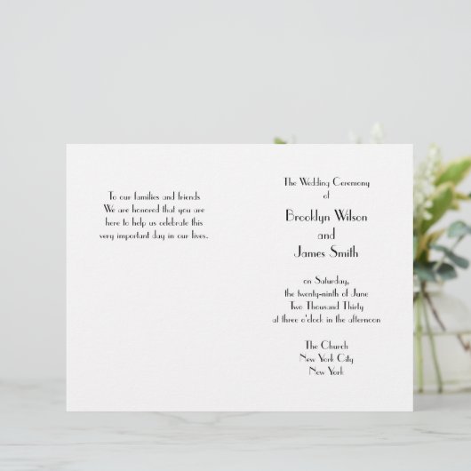 Minimaal Deco Witte Trouwprogramma (Staand voorkant)