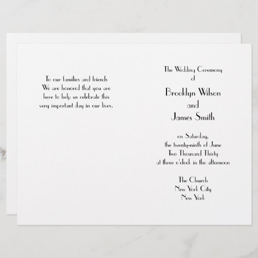 Minimaal Deco Witte Trouwprogramma (Voorkant / Achterkant)