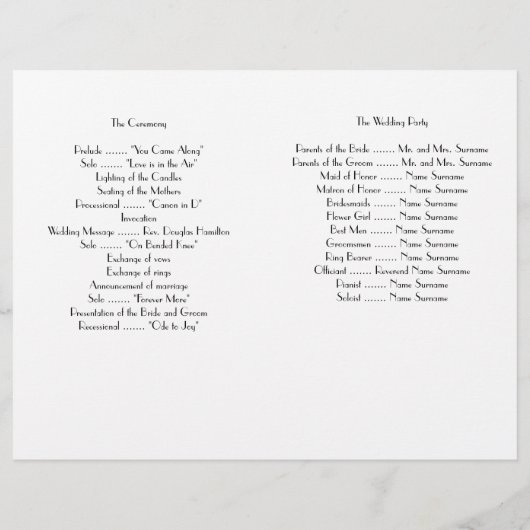 Minimaal Deco Witte Trouwprogramma (Achterkant)