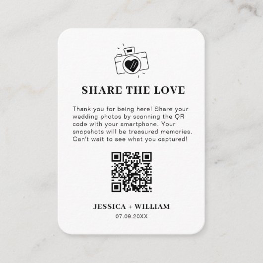 Minimaal Deel de Liefde QR code Sign Informatiekaartje (Voorkant)
