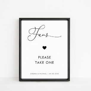 Minimaal Delicaat Schrift & Hart Waaiers Trouwbord Poster