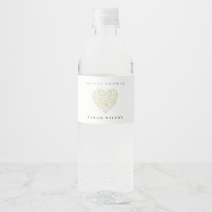 Minimaal donkergroen bloemhart bruiloftsdouche waterfles etiket