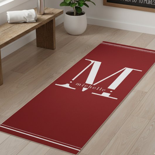 Minimaal donkerrood en wit monogram yogamat
