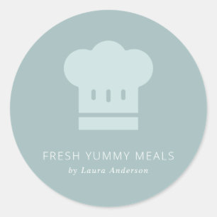 Minimaal Dusky Blue White Chef Pet Catering Ronde Sticker