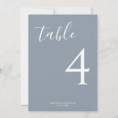 Minimaal Dusty Blue Script Wedding Table Number (Voorkant)