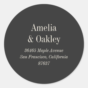 Minimaal Ecru Zwart Elegant Bruiloft Retouradres Ronde Sticker