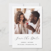 Minimaal Eén Foto Script QR Code Zwart en Wit Save The Date (Voorkant)