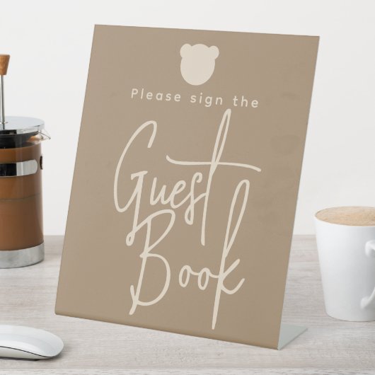 Minimaal eenvoudig Beer Baby shower Gastboek Reclamebord Met Voetstuk (Insitu)
