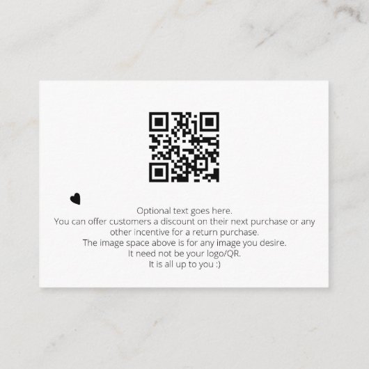 *~* Minimaal Eenvoudig Dank U Logo QR Informatiekaartje (Achterkant)