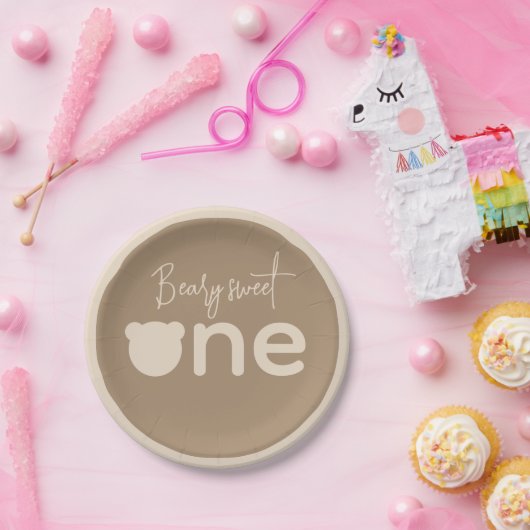 Minimaal eenvoudig modern klein beer 1ste verjaard papieren bordje (Feest)
