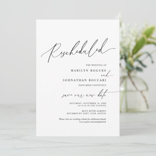 Minimaal Eenvoudig, trouwuitnodiging Uitgesteld Kaart (Staand voorkant)