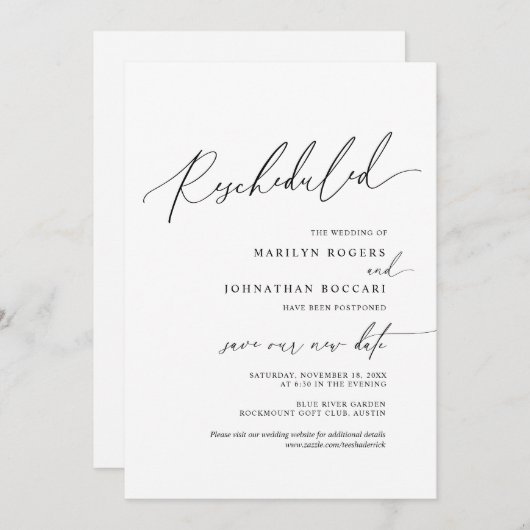 Minimaal Eenvoudig, trouwuitnodiging Uitgesteld Kaart (Voorkant / Achterkant)