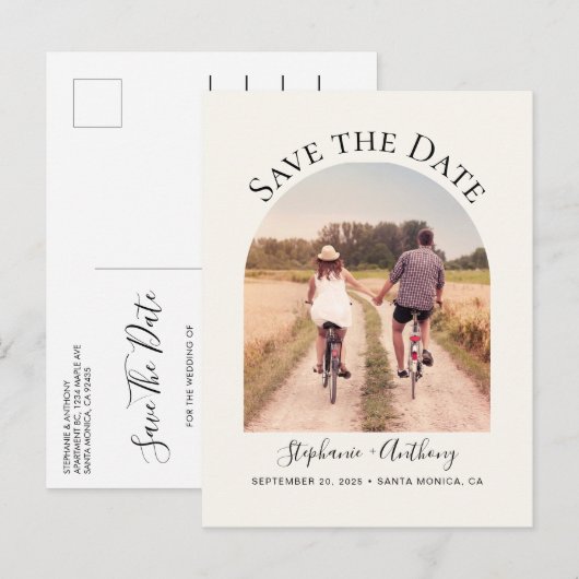 Minimaal Elegant Arch Lijst Fotocrème Aankondigingskaart (Voorkant / Achterkant)