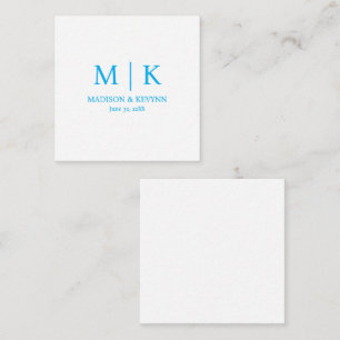Minimaal & Elegant Blauw Monogram Trouwen Notitiekaartje