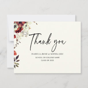 Minimaal Elegant Bloemen Dubbele Tweeling Afstuder Bedankkaart