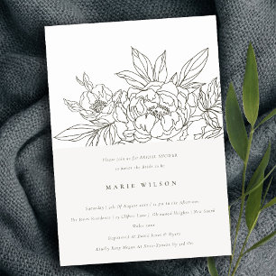 Minimaal Elegant Brown Floral Sketch Vrijgezellenf Kaart