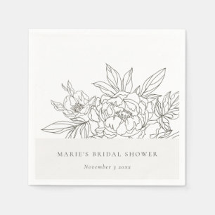 Minimaal Elegant Brown Floral Sketch Vrijgezellenf Servet