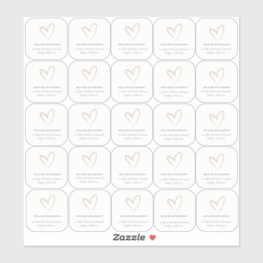 Minimaal Elegant Eenvoudig Blush Hart Gastnaam Sticker (Vel)