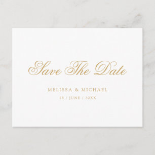 Minimaal Elegant Gold Script Wedding Sla de datum  Aankondigingskaart