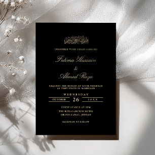 Minimaal Elegant Goud Schrift Zwarte Moslim Bruilo Kaart