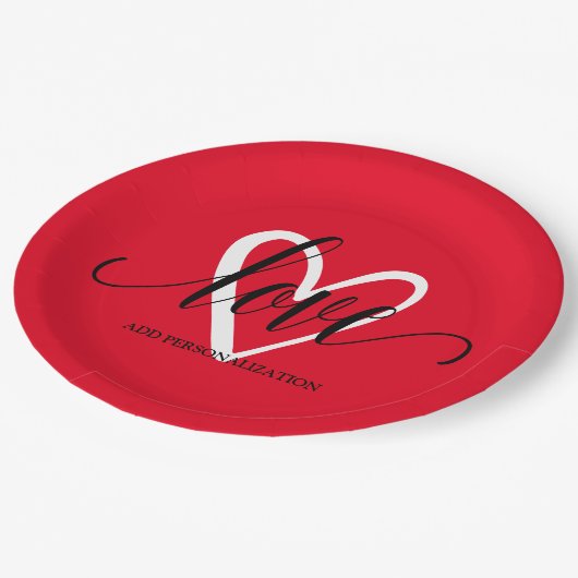 Minimaal Elegant Hart op Rood Papieren Bordje (Gekanteld)