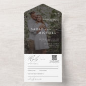 Minimaal Elegant Schoon Script QR Code Fotobruilof All In One Uitnodiging (Binnen)